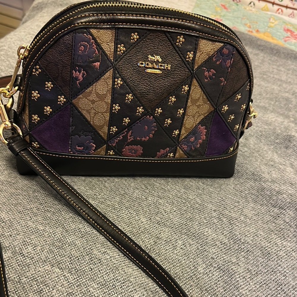 Coach Black and Brown Crossbody Bag with Quilted Patchwork